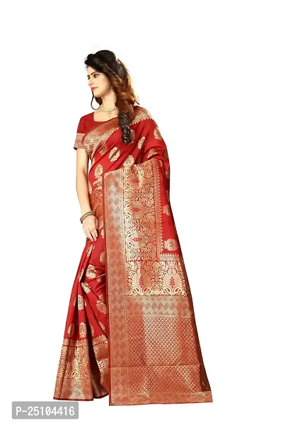 NITA CREATION Women's Linen Woven Saree With Blouse Pieces (Red)-thumb2