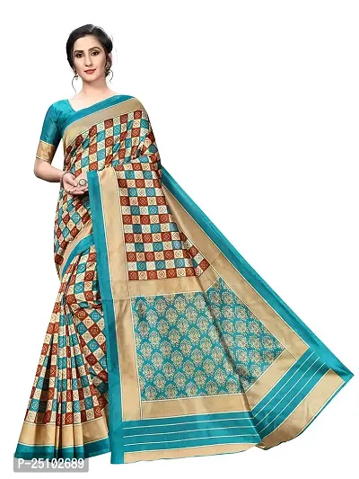 NITA CREATION Women's Art Silk Printed Woven Saree With Blouse Piece (Small Checks Print_Rama Green)