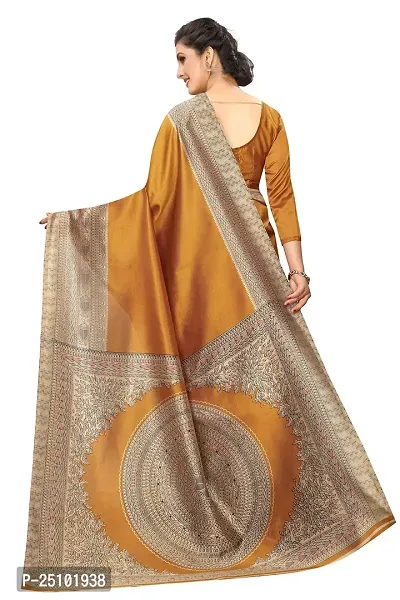 NITA CREATION Kalamkari Woven Saree For Women With Blouse Piece Printed Khadi Silk Material (Mustard Yellow)-thumb3