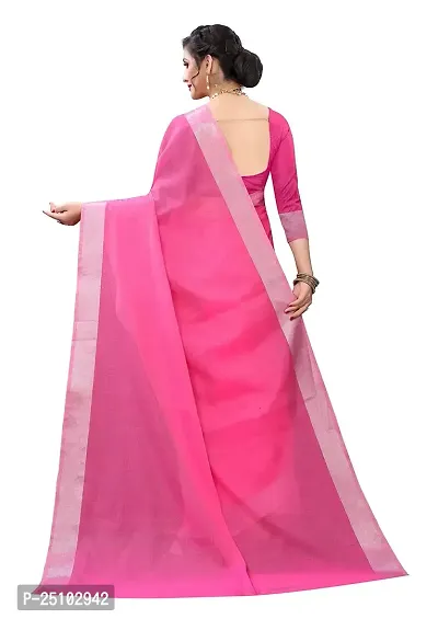 NITA CREATION Women's Woven Cotton Silk Woven Saree With Blouse Piece (Pink)-thumb3