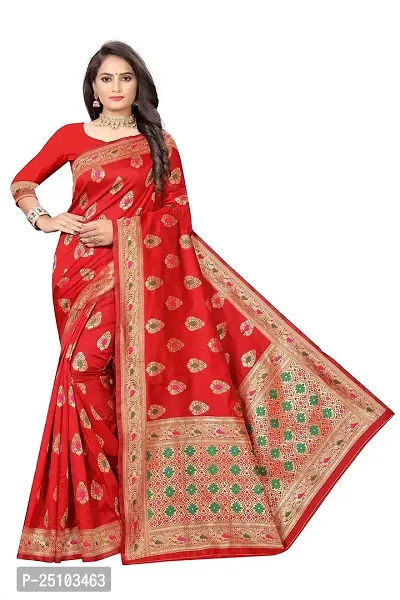 NITA CREATION Fashionista Women's Banarasi Jacquard Silk Woven Saree With Blouse Piece (Red)