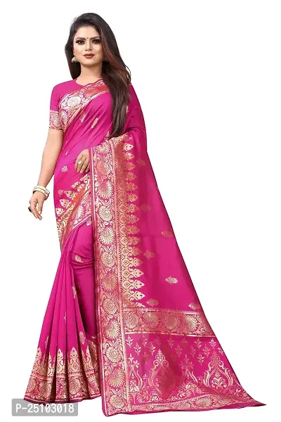 NITA CREATION Fashionista Women's Banarasi Jacquard Silk Woven Saree With Blouse Piece (Pink)-thumb0