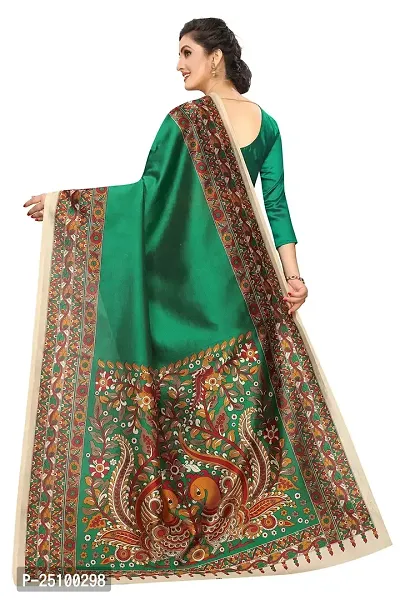 NITA CREATION Exclusive Kalamkari Woven Sarees For Women With Blouse Piece Printed Khadi Silk Material (Green)-thumb3