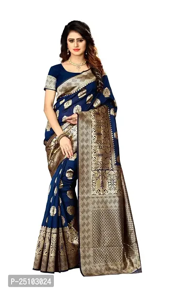 NITA CREATION Women's Linen Woven Saree With Blouse Pieces (Navy Blue)