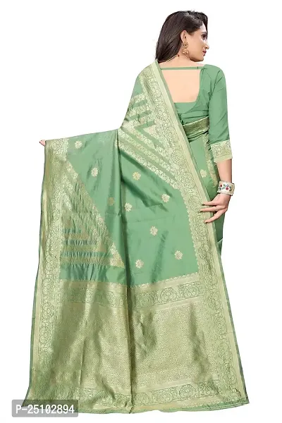 NITA CREATION Fashionista Women's Banarasi Jacquard Silk Woven Saree With Blouse Piece (Pista Green)-thumb4