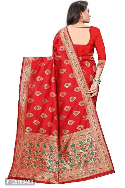 NITA CREATION Fashionista Women's Banarasi Jacquard Silk Woven Saree With Blouse Piece (Red)-thumb4