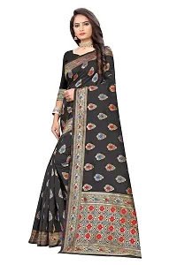 NITA CREATION Fashionista Women's Banarasi Jacquard Silk Woven Saree With Blouse Piece (Black)-thumb2