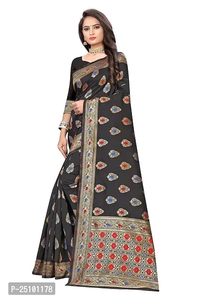 NITA CREATION Fashionista Women's Banarasi Jacquard Silk Woven Saree With Blouse Piece (Black)-thumb3