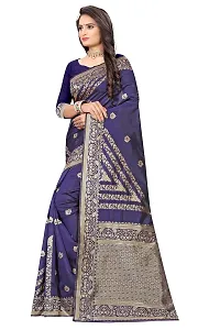 NITA CREATION Fashionista Women's Banarasi Jacquard Silk Woven Saree With Blouse Piece (Navy Blue)-thumb3