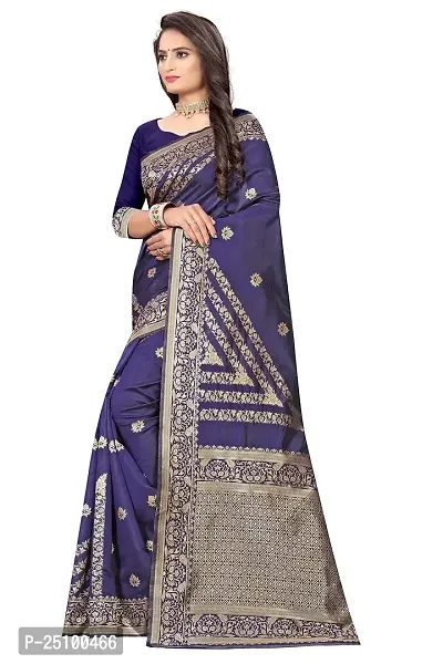 NITA CREATION Fashionista Women's Banarasi Jacquard Silk Woven Saree With Blouse Piece (Navy Blue)-thumb4