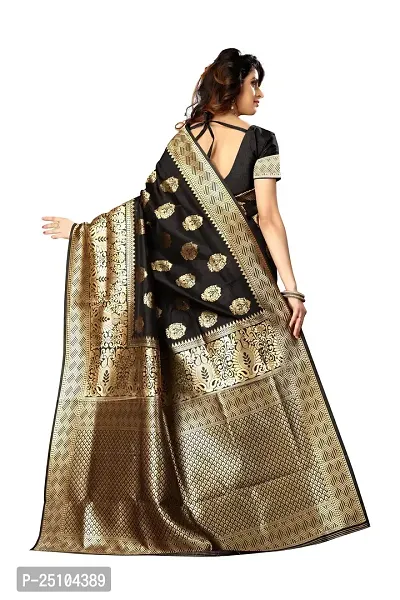 NITA CREATION Women's Linen Woven Saree With Blouse Pieces (Black)-thumb3