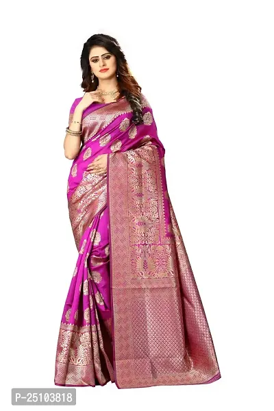 NITA CREATION Women's Linen Woven Saree With Blouse Pieces (Rani Pink)-thumb0