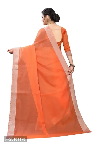 NITA CREATION Women's Woven Cotton Silk Woven Saree With Blouse Piece (Fanta Orange)-thumb3