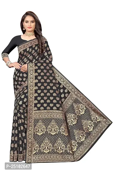 NITA CREATION Fashionista Women's Banarasi Jacquard Silk Woven Saree With Blouse Piece (Black)-thumb0