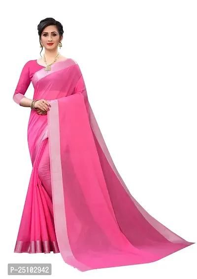 NITA CREATION Women's Woven Cotton Silk Woven Saree With Blouse Piece (Pink)