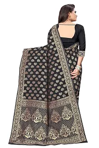 NITA CREATION Fashionista Women's Banarasi Jacquard Silk Woven Saree With Blouse Piece (Black)-thumb3