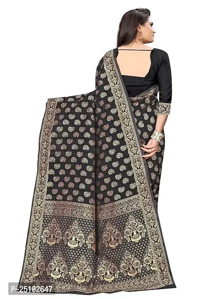 NITA CREATION Fashionista Women's Banarasi Jacquard Silk Woven Saree With Blouse Piece (Black)-thumb4