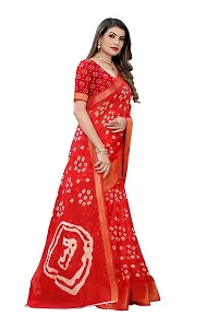 NITA CREATION Women's Bandhani Printed Jari Patta Poly Cotton Woven Saree With Blouse Piece (Red)-thumb2