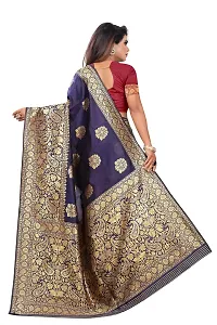 NITA CREATION Women's Linen Woven Saree With Blouse Pieces (Navy Blue)-thumb2