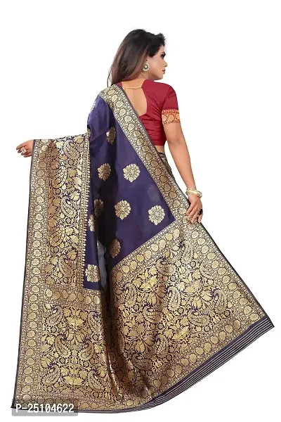 NITA CREATION Women's Linen Woven Saree With Blouse Pieces (Navy Blue)-thumb3