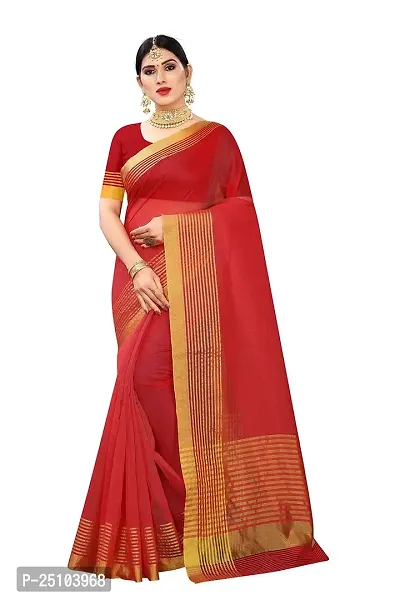 NITA CREATION Women's Beautiful Cotton Silk Woven Saree With Blouse Piece(Nirali Woven Sarees_Red)