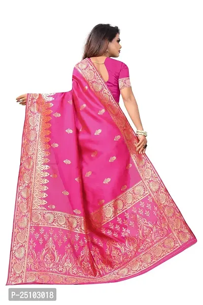 NITA CREATION Fashionista Women's Banarasi Jacquard Silk Woven Saree With Blouse Piece (Pink)-thumb3