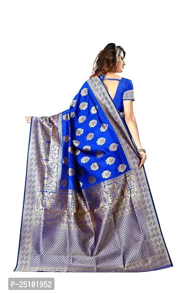 NITA CREATION Women's Linen Woven Saree With Blouse Pieces (Royal Blue)-thumb2