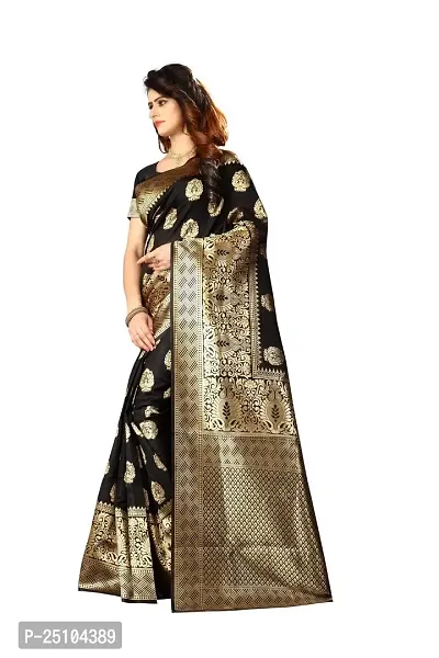 NITA CREATION Women's Linen Woven Saree With Blouse Pieces (Black)-thumb2