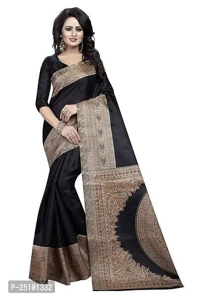 NITA CREATION Kalamkari Woven Saree For Women With Blouse Piece Printed Khadi Silk Material (Black)-thumb0