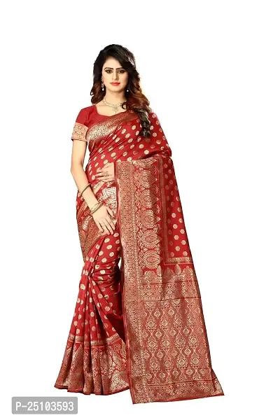 NITA CREATION Women's Linen Woven Saree With Blouse Pieces (Red)