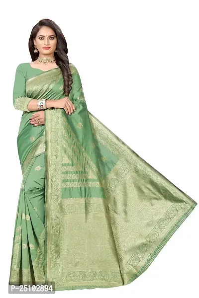 NITA CREATION Fashionista Women's Banarasi Jacquard Silk Woven Saree With Blouse Piece (Pista Green)-thumb0