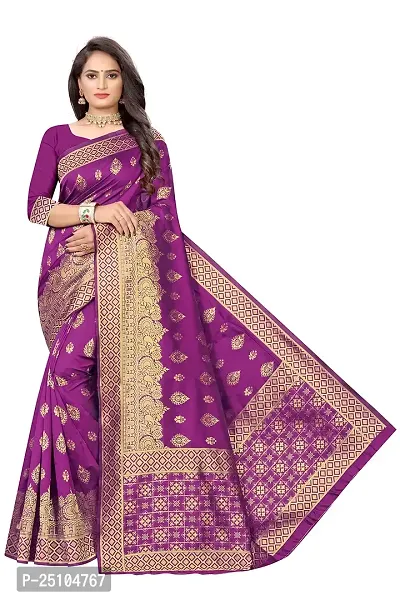 NITA CREATION Fashionista Women's Banarasi Jacquard Silk Woven Saree With Blouse Piece (Wine Pink)-thumb0