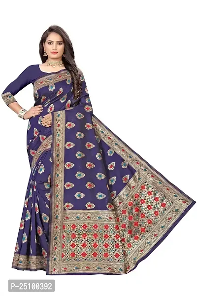 NITA CREATION Fashionista Women's Banarasi Jacquard Silk Woven Saree With Blouse Piece (Navy Blue)