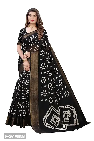 NITA CREATION Women's Bandhani Printed Jari Patta Poly Cotton Woven Saree With Blouse Piece (Black)