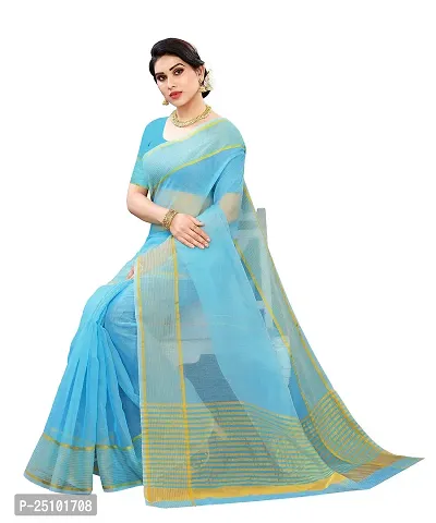 NITA CREATION Women's Beautiful Cotton Silk Woven Saree With Blouse Piece(Rupali Woven Sarees (Firozi Blue)-thumb5