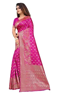 NITA CREATION Fashionista Women's Banarasi Jacquard Silk Woven Saree With Blouse Piece (Pink)-thumb1