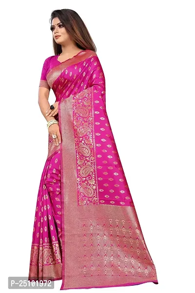 NITA CREATION Fashionista Women's Banarasi Jacquard Silk Woven Saree With Blouse Piece (Pink)-thumb2