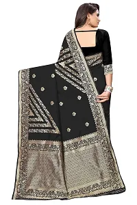 NITA CREATION Fashionista Women's Banarasi Jacquard Silk Woven Saree With Blouse Piece (Black)-thumb3