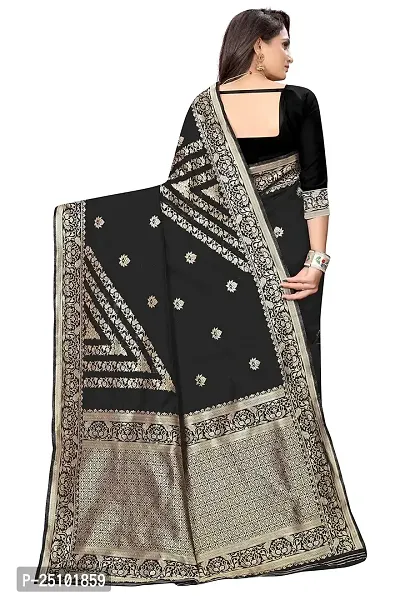 NITA CREATION Fashionista Women's Banarasi Jacquard Silk Woven Saree With Blouse Piece (Black)-thumb4