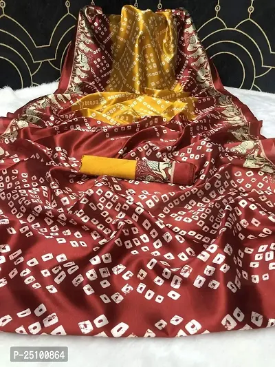 NITA CREATION Beautiful Women?S Art Silk Woven Saree With Bandhani Hathi Print and Blouse Piece (Red Yellow)-thumb5