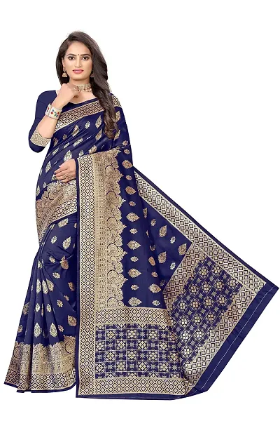 NITA CREATION Fashionista Women's Banarasi Jacquard Silk Woven Saree With Blouse Piece (Navy Blue)