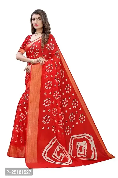 NITA CREATION Women's Bandhani Printed Jari Patta Poly Cotton Woven Saree With Blouse Piece (Red)-thumb2