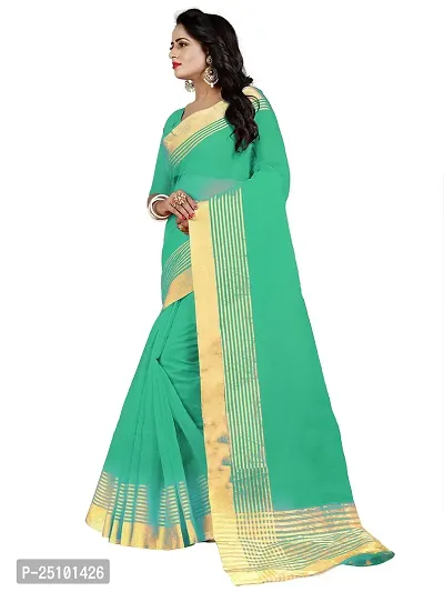 NITA CREATION Women's Beautiful Cotton Silk Woven Saree With Blouse Piece(Nirali Woven Sarees_Rama Green)-thumb3