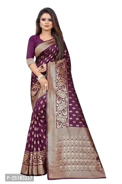 NITA CREATION Fashionista Women's Banarasi Jacquard Silk Woven Saree With Blouse Piece (Wine Pink)-thumb0