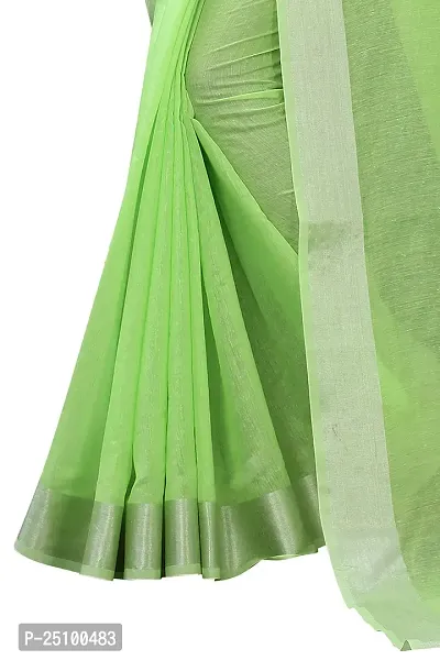 NITA CREATION Women's Woven Cotton Silk Woven Saree With Blouse Piece (Parrot Green)-thumb4