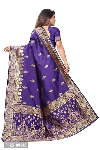 NITA CREATION Fashionista Women's Banarasi Jacquard Silk Woven Saree With Blouse Piece (Purple)-thumb3