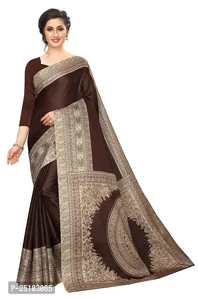 NITA CREATION Kalamkari Woven Saree For Women With Blouse Piece Printed Khadi Silk Material (Coffee Brown)-thumb0