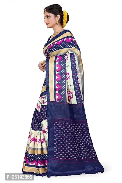 NITA CREATION Women Ethnic Wear Khadi Silk Woven Saree With Blouse Piece (Zigzag_Navy Blue)-thumb3