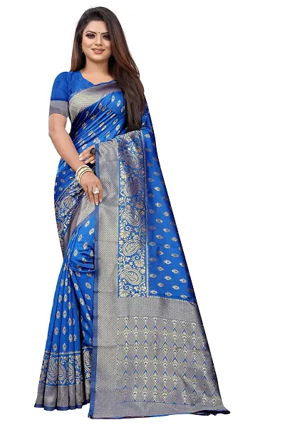 Stylish Silk Blend Zari Saree With Blouse Piece For Women