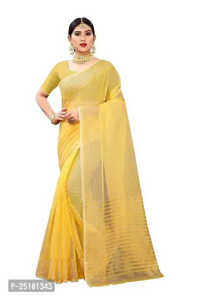 NITA CREATION Women's Beautiful Cotton Silk Woven Saree With Blouse Piece(Rupali Woven Sarees (Yellow)-thumb0